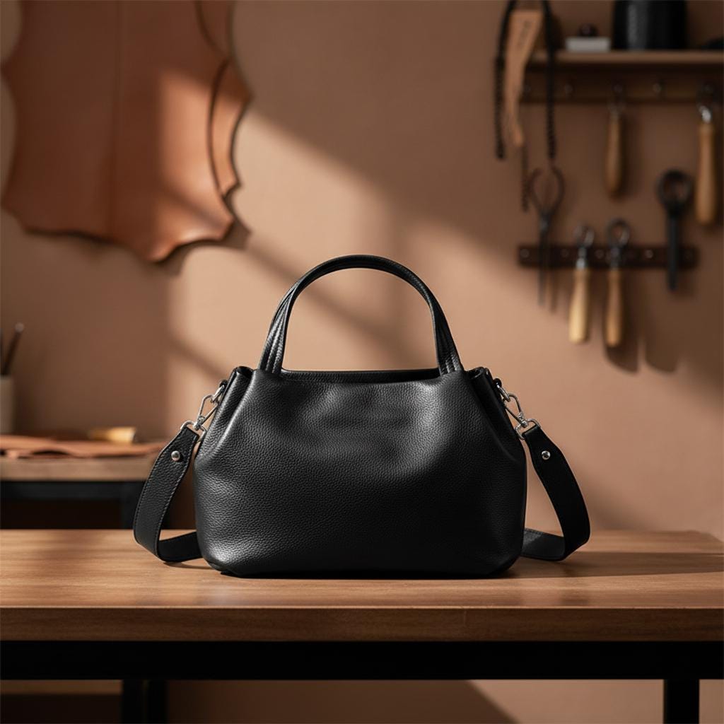 Large Genuine Cow Leather Tote Bag for Women, Soft Shoulder Crossbody Satchel, Everyday Designer Handbag