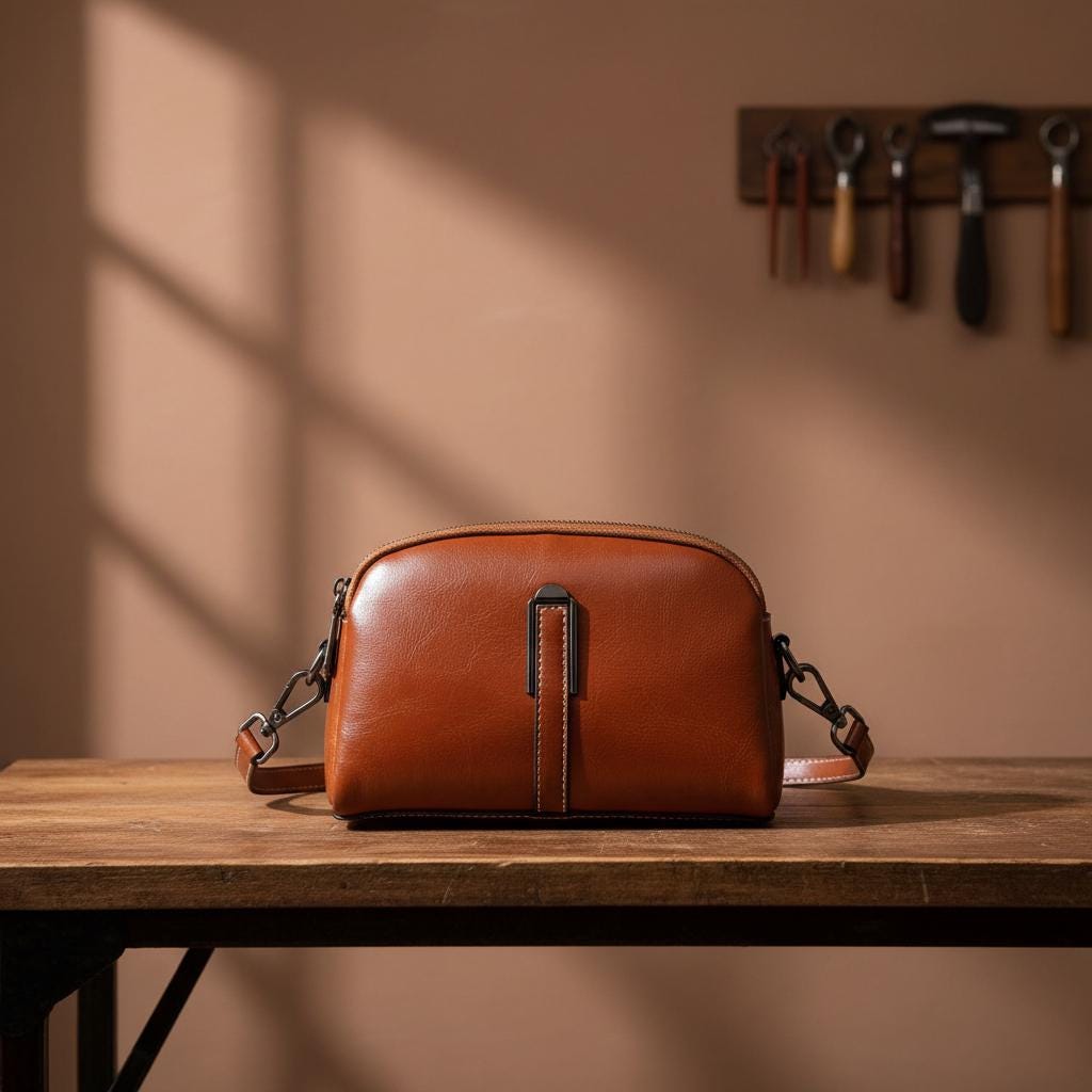 Classic Leather Crossbody Satchel – Genuine Cowhide Shoulder Bag with Zipper Closure, Everyday Vintage Purse for Women