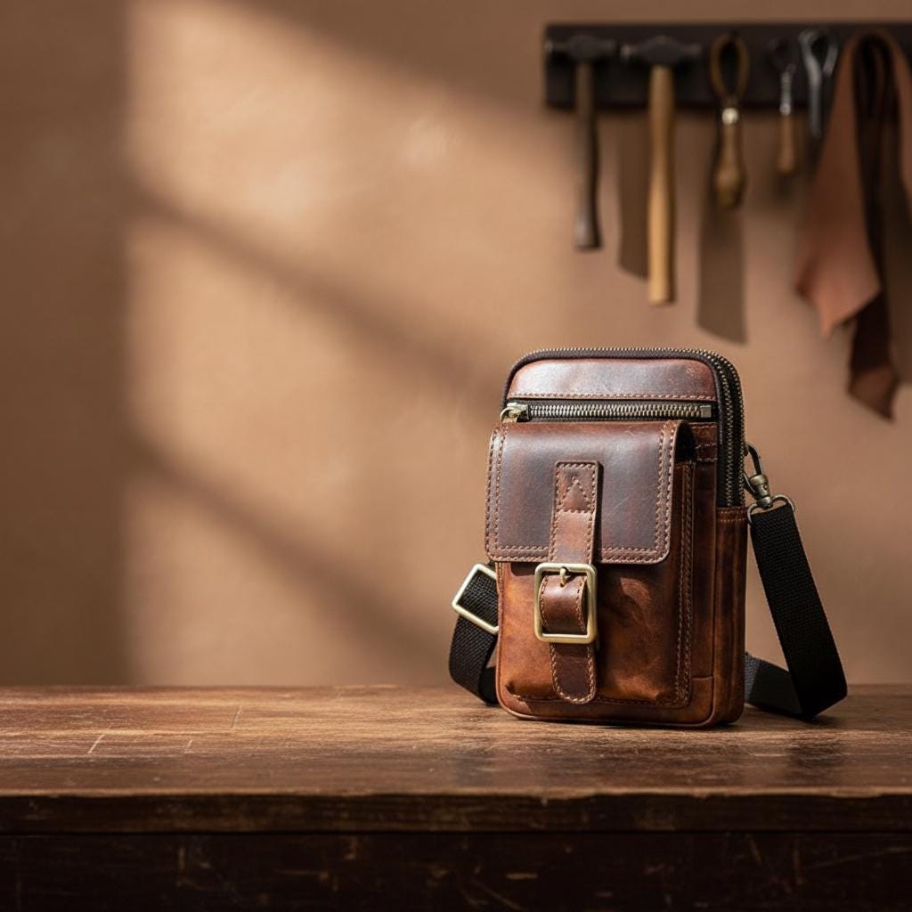 Retro Crazy Horse Leather Men’s Crossbody Bag – Genuine Cowhide Shoulder Messenger Bag, Small Vintage Waist Chest Bag
