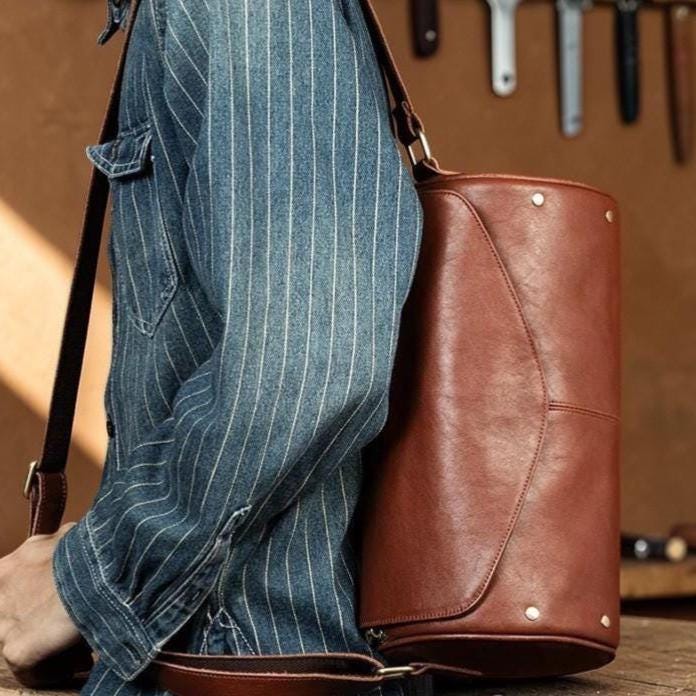 Leather Sling Bag for Men, Vintage Crossbody Backpack, Genuine Leather Chest Bag, Casual Travel Daypack, Motorcycle Bag