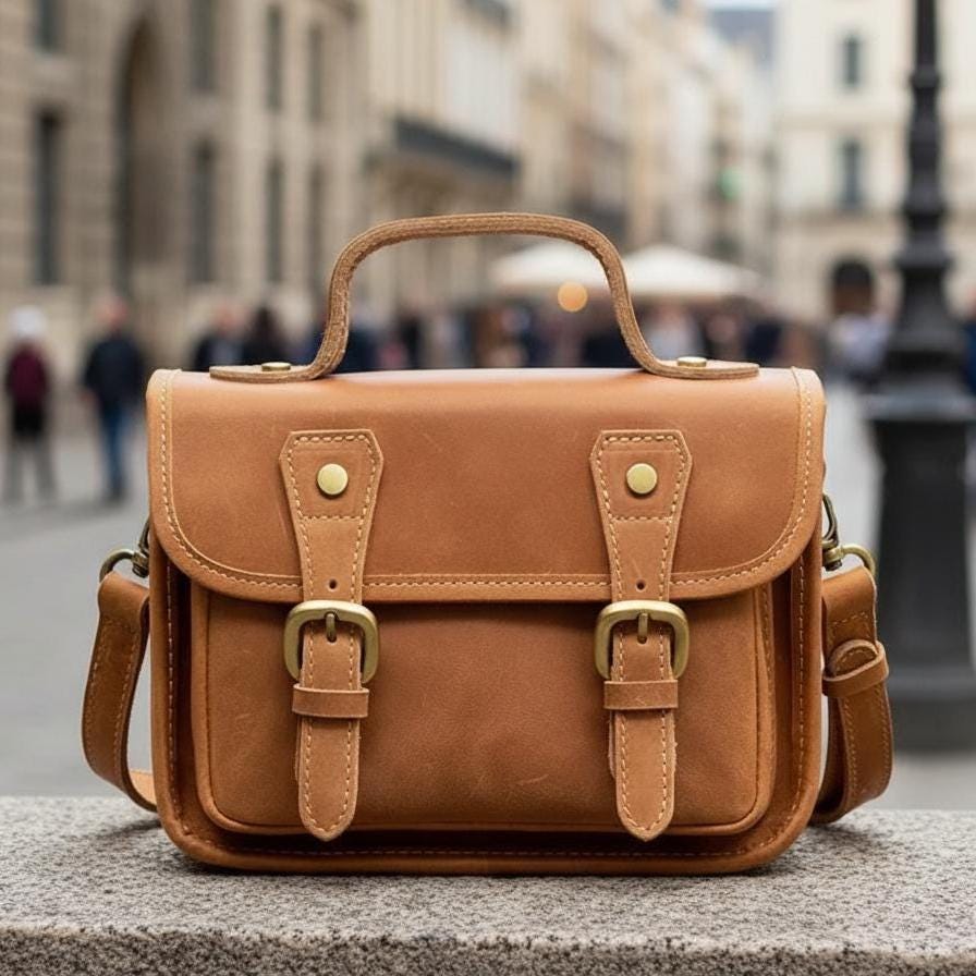 Genuine Cowhide Leather Messenger Bag for Men – Vintage Small Shoulder Bag, Crossbody Satchel, Handmade Style Daily Leather Briefcase