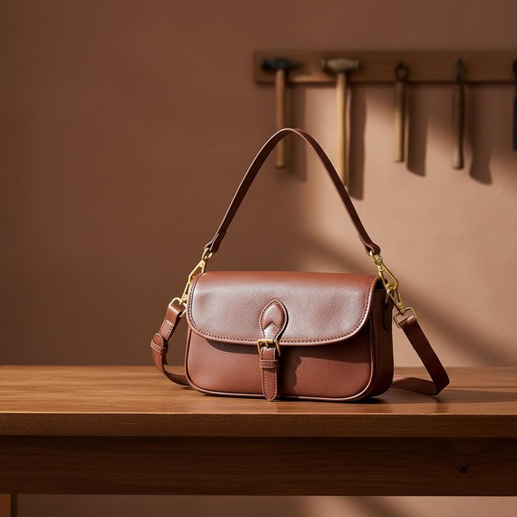 Structured Vintage Leather Messenger Bag – Genuine Cowhide Mini Shoulder Satchel for Women, Classic Crossbody Purse