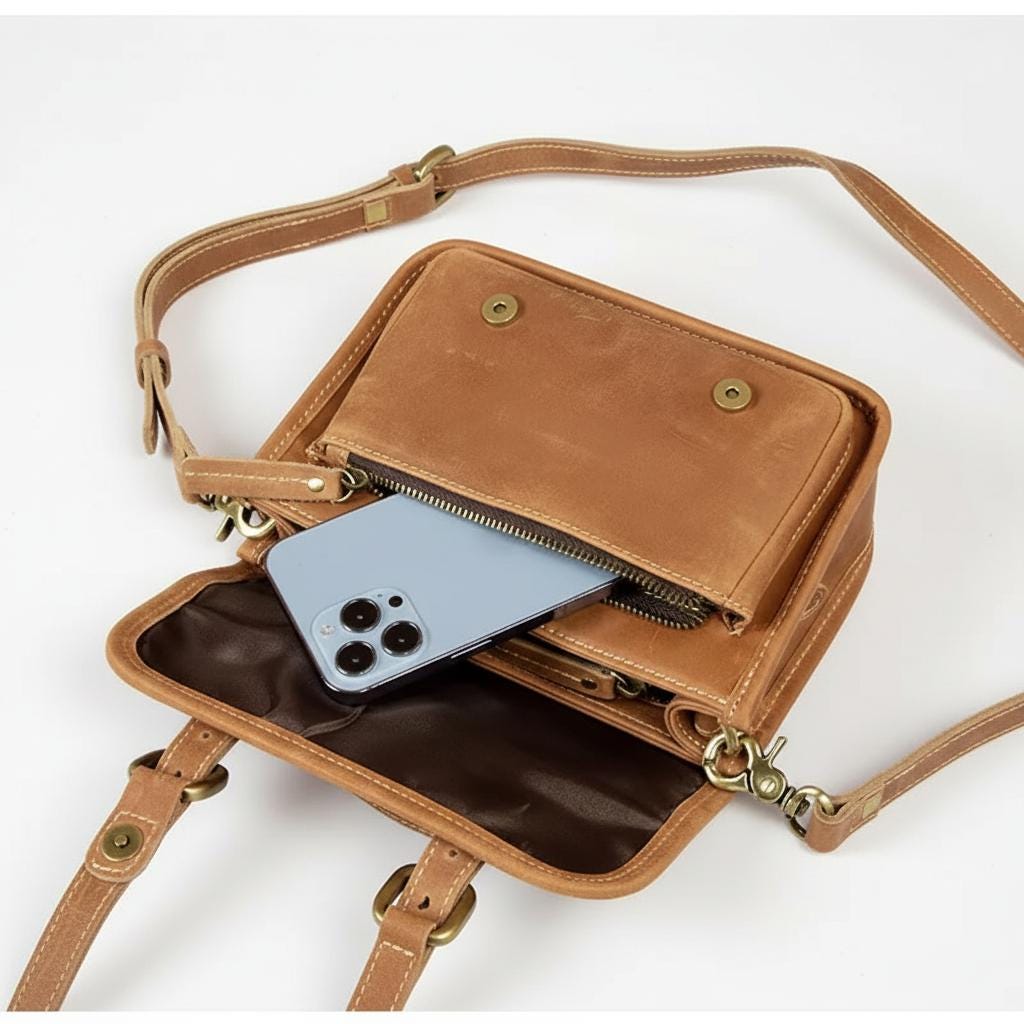 Genuine Cowhide Leather Messenger Bag for Men – Vintage Small Shoulder Bag, Crossbody Satchel, Handmade Style Daily Leather Briefcase