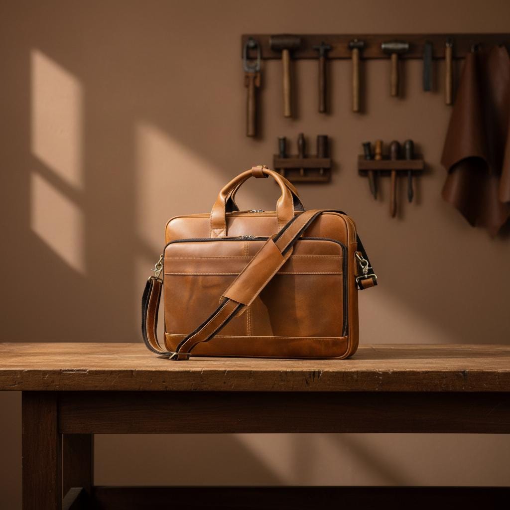 Vintage Genuine Leather Laptop Briefcase 15.6" Mens Business Bag, Retro Cowhide Crazy Horse Leather Office Shoulder Messenger Bag