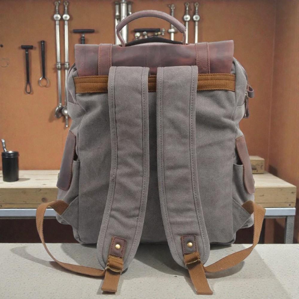 Vintage Canvas Leather Backpack – Unisex Travel Backpack, Military Laptop Backpack, Large Capacity Hiking Bag, Canvas Rucksack