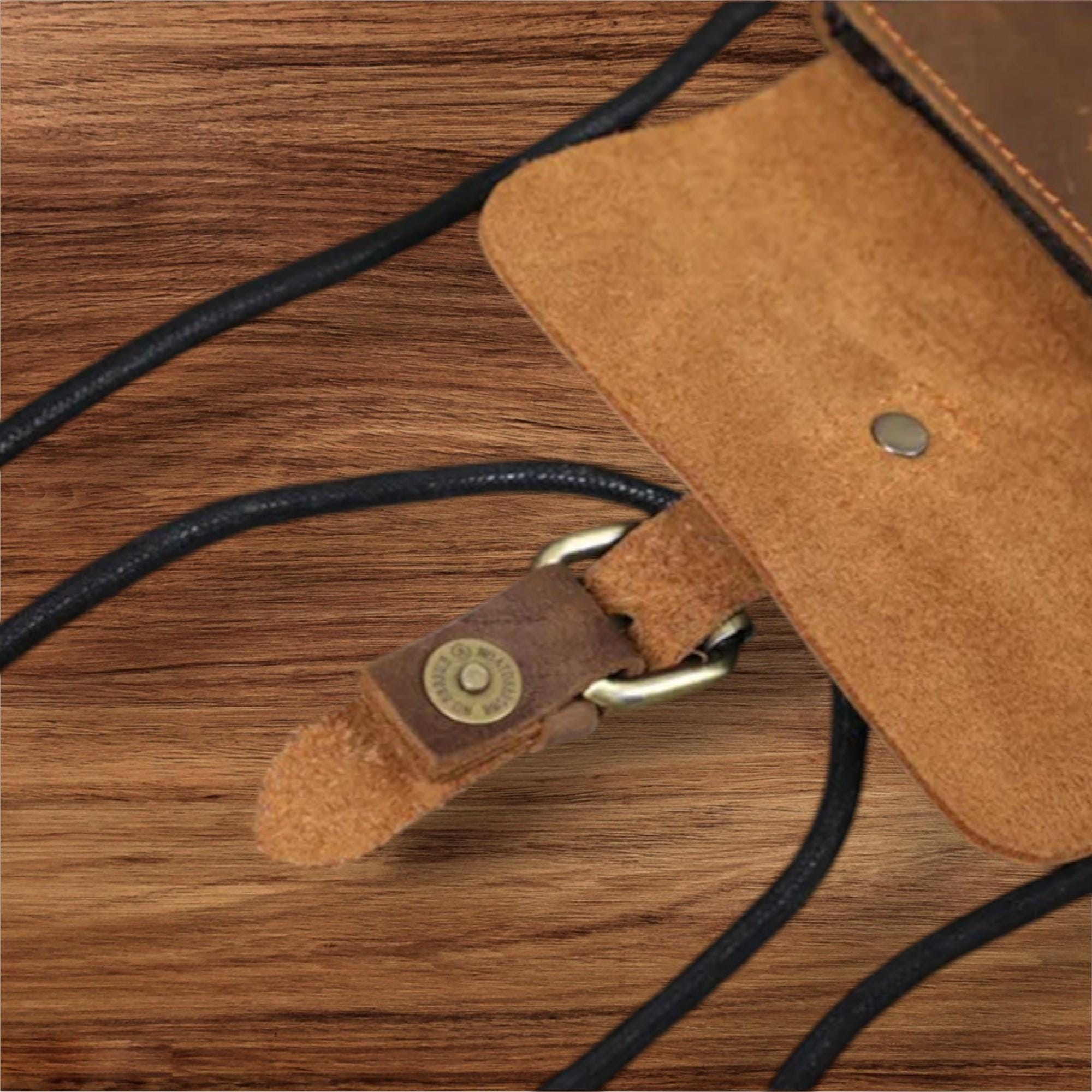 Vintage Crazy Horse Leather Mini Crossbody Bag for Men – Genuine Cowhide Small Shoulder Phone Messenger Bag Brown
