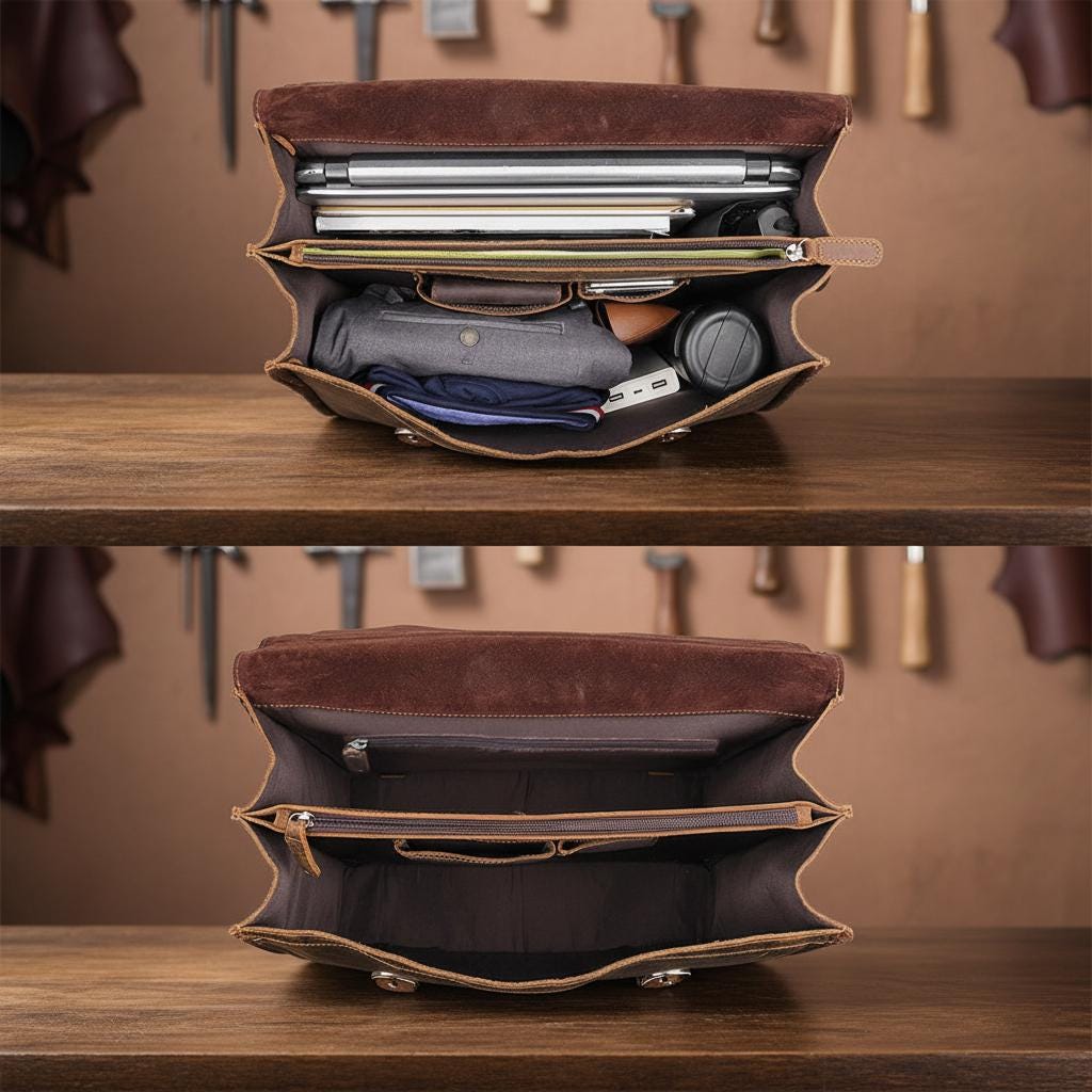 Vintage Crazy Horse Leather Briefcase 15.6 Inch Laptop Bag, Men's Business Shoulder Bag, Full Grain Cowhide Messenger Bag