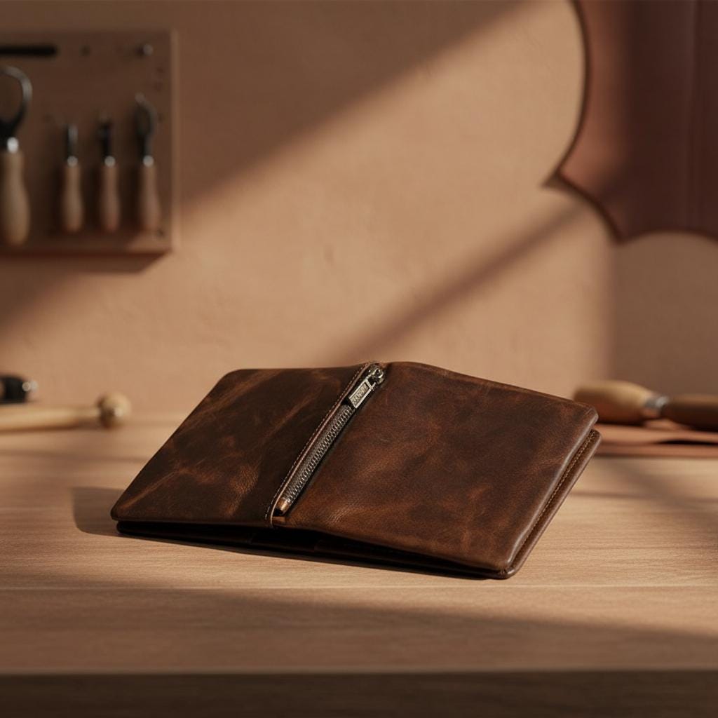 Leather Short Bifold Wallet for Men, Crazy Horse Cowhide Card Holder, Vintage Minimalist Slim Wallet, Handmade Style Gift for Him