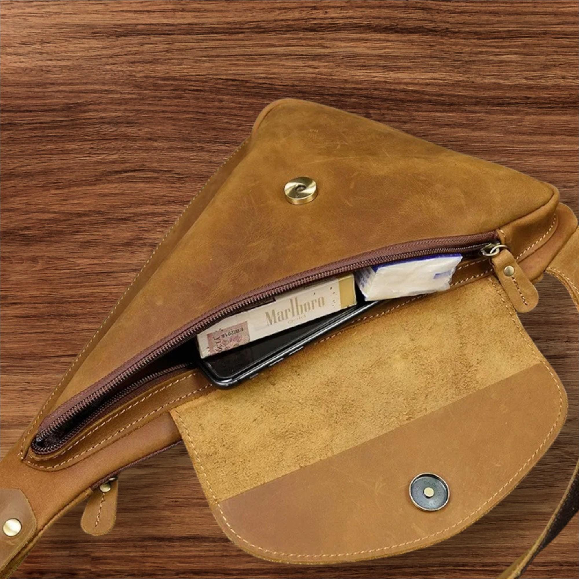 Leather Chest Bag for Men – Genuine Leather Crossbody Sling Backpack, Retro Single Shoulder Bag