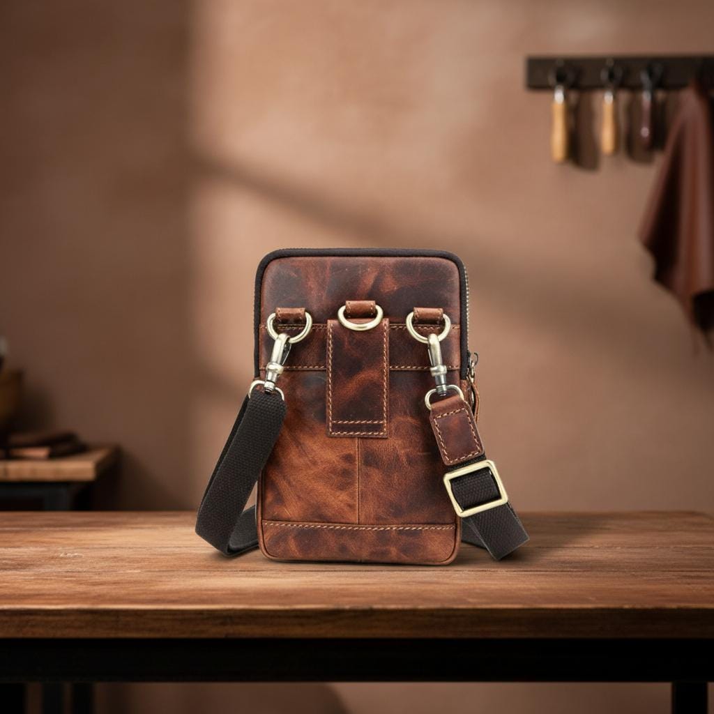 Retro Crazy Horse Leather Men’s Crossbody Bag – Genuine Cowhide Shoulder Messenger Bag, Small Vintage Waist Chest Bag