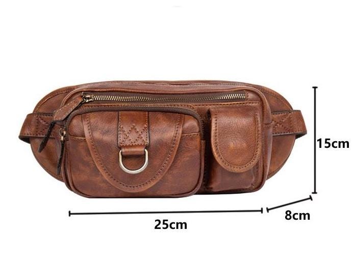Vegetable Tanned Leather Chest Bag, Men's Crossbody Waist Pack, Vintage Leather Fanny Pack, Rustic Shoulder Sling Bag, Travel Hip Bag