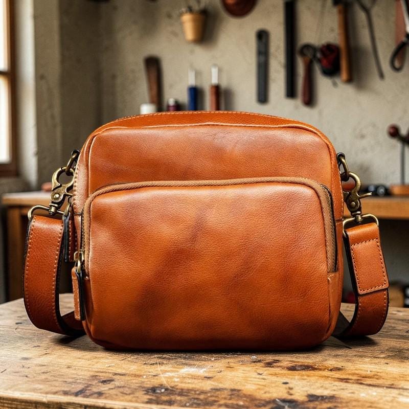 Men's Genuine Leather Crossbody Bag – Small Shoulder Messenger Bag, First Layer Cowhide Phone Bag, Vintage Everyday Travel Purse