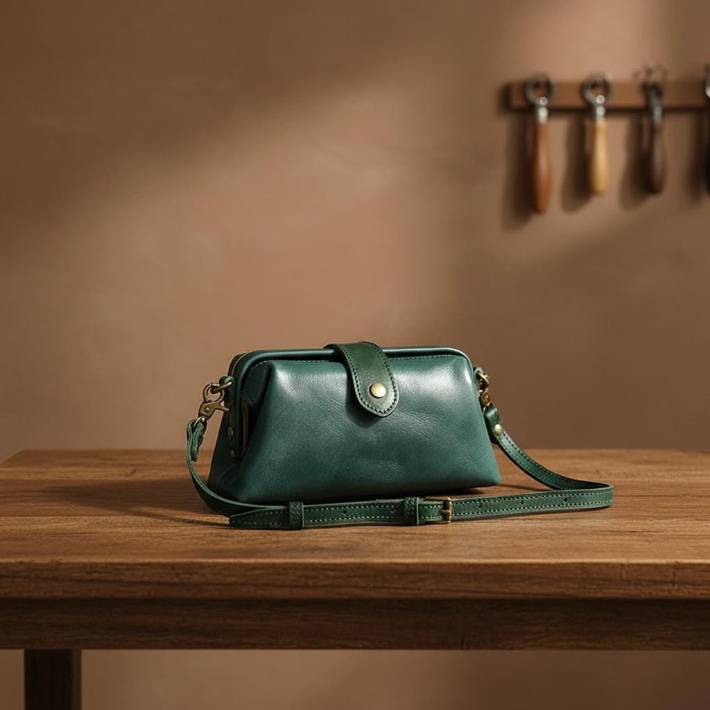 Genuine Leather Women Crossbody Bag – Small Cowhide Shoulder Purse, Handmade Brown Leather Clutch with Strap, Everyday Minimalist Bag