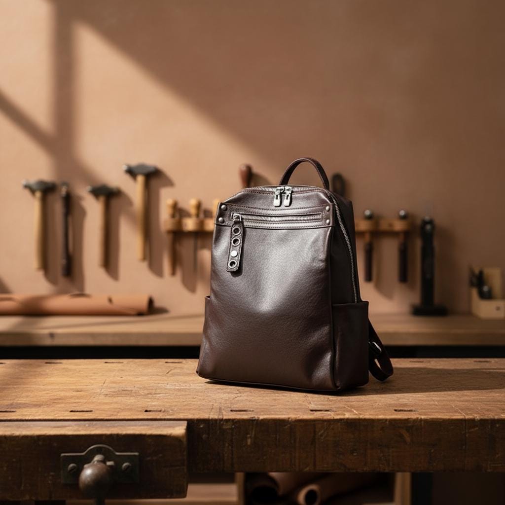 Genuine Leather Backpack for Women, Brown Cowhide Fashion Rucksack, Large Capacity Everyday Travel Bag