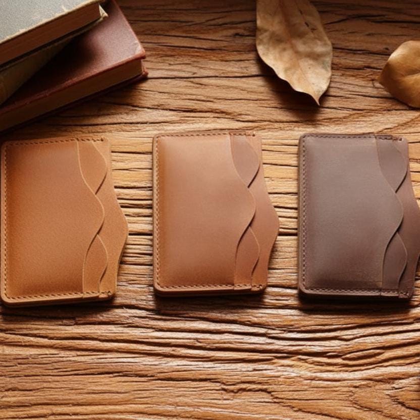 Vintage Crazy Horse Leather Card Holder – Genuine Cowhide Slim Wallet for Men & Women – Minimalist Business Card Case