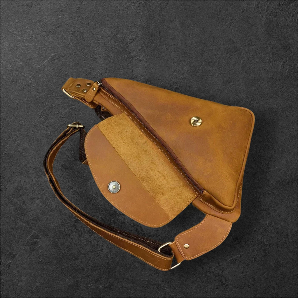 Leather Chest Bag for Men – Genuine Leather Crossbody Sling Backpack, Retro Single Shoulder Bag