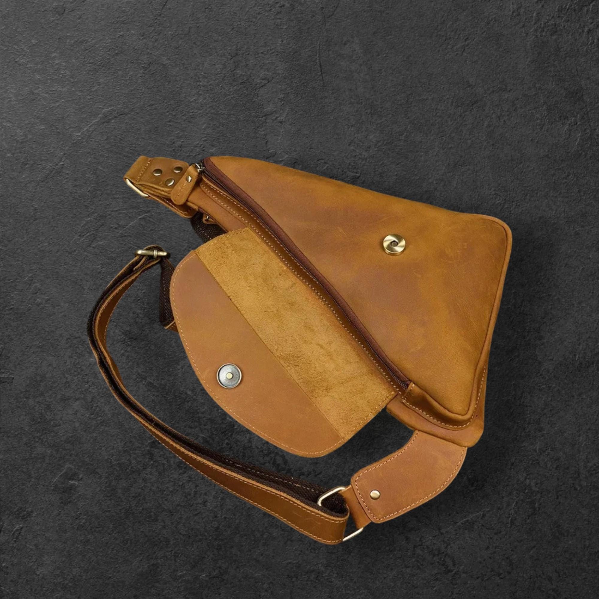 Leather Chest Bag for Men – Genuine Leather Crossbody Sling Backpack, Retro Single Shoulder Bag