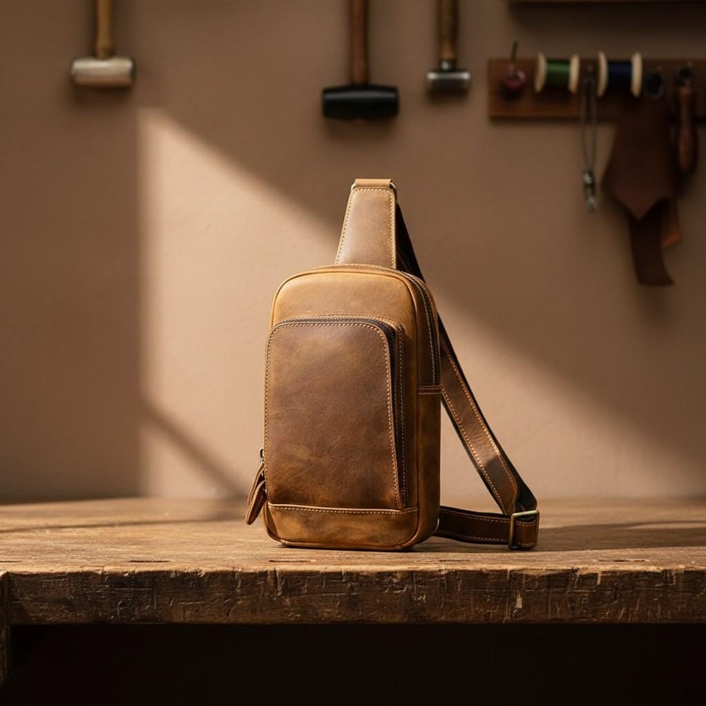 Genuine Leather Chest Bag Men, Crazy Horse Leather Sling Bag, Vintage Crossbody Bag, Mens Shoulder Bag, Travel EDC Pack