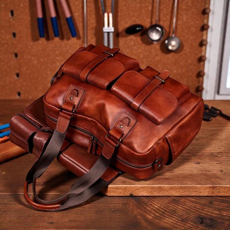 Large Leather Travel Bag for Men, Genuine Leather Weekender Bag, Burgundy Business Handbag, Men's Overnight Bag, Vintage Shoulder Bag