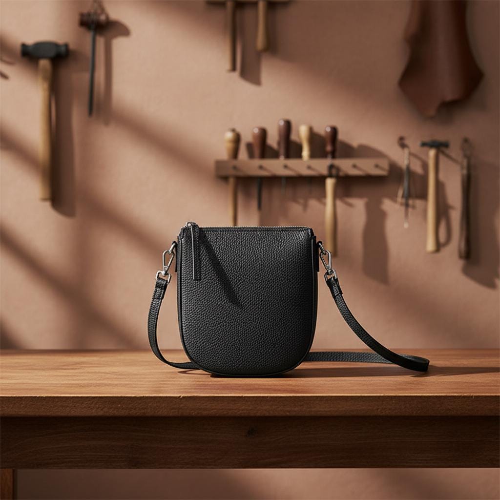 Minimalist Square Leather Crossbody Bag – Genuine Cowhide Small Shoulder Purse with Clean Zipper Design for Women