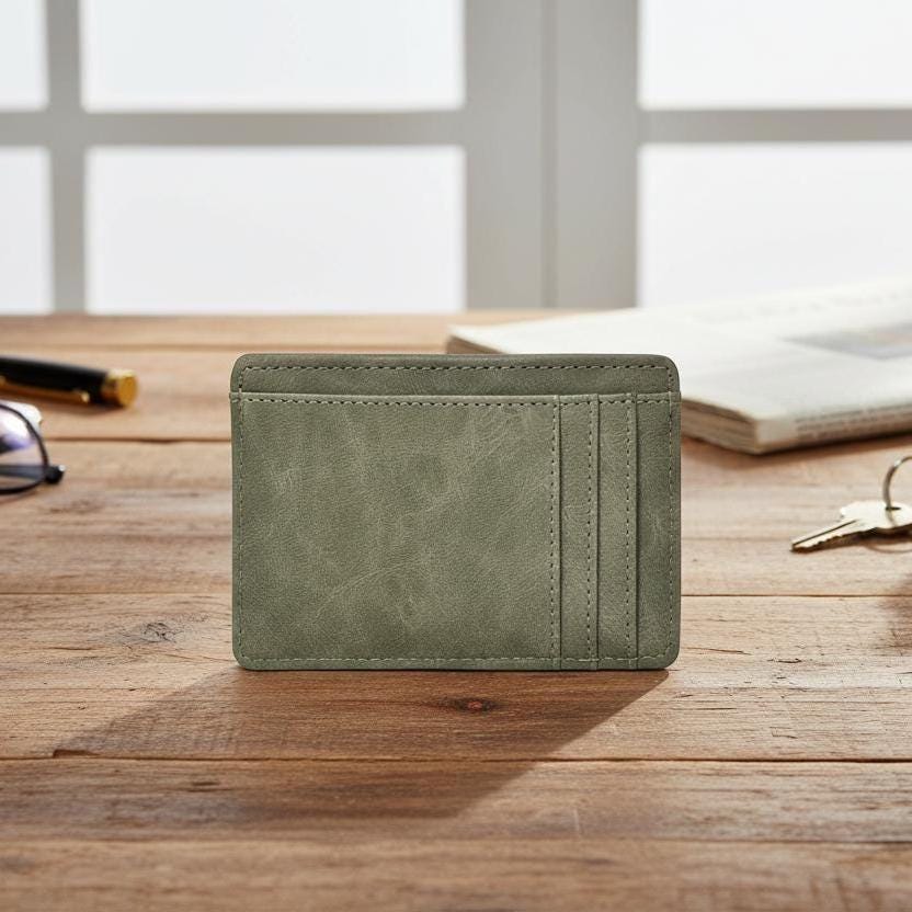 Vegan Leather Slim Card Holder Wallet, Ultra Thin Minimalist Credit Card Case for Men Women, Small Brown Pocket Wallet
