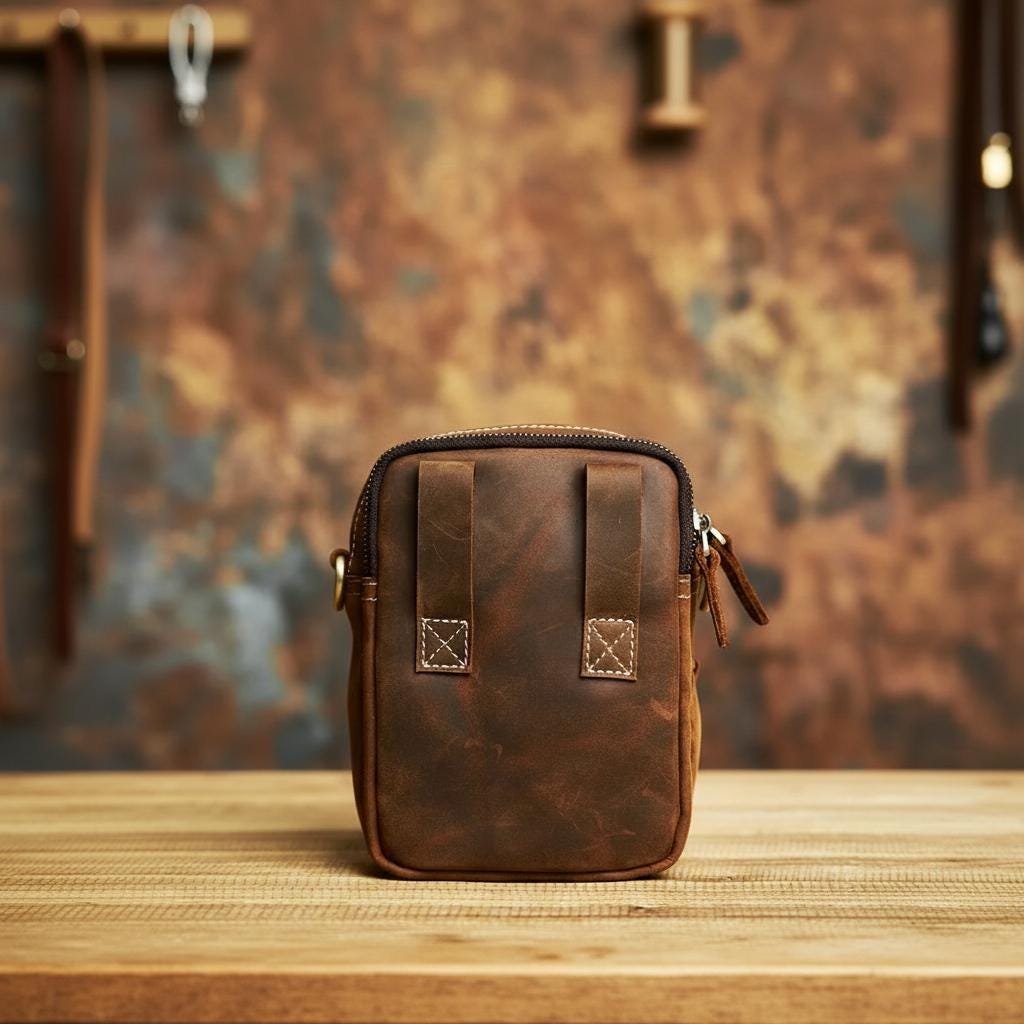 Genuine Leather Men's Crossbody Bag, Vintage Small Shoulder Satchel, Cowhide Phone Messenger Bag