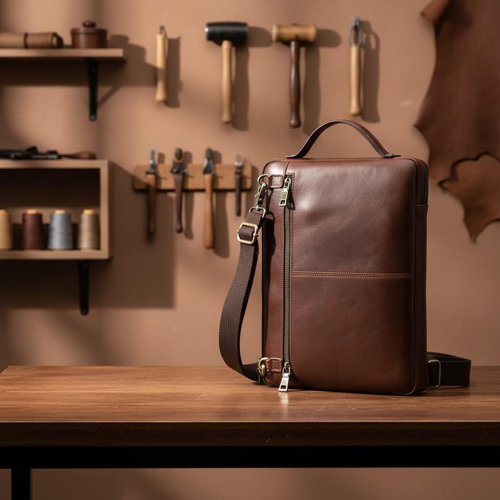 Leather Laptop Bag 13" 14" – Brown Vintage MacBook Pro Air Briefcase with Shoulder Strap