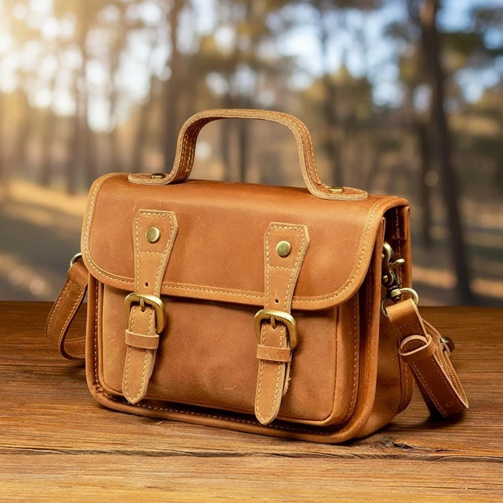 Genuine Cowhide Leather Messenger Bag for Men – Vintage Small Shoulder Bag, Crossbody Satchel, Handmade Style Daily Leather Briefcase