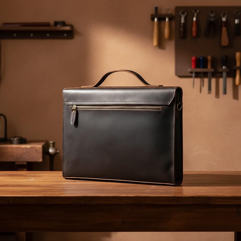 Unisex Genuine Leather Briefcase 14'' Laptop Bag – Brown Business Messenger Shoulder Bag for Work & Office