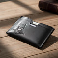 Slim Genuine Leather Card Holder Wallet for Men – Superhero Embossed Front Pocket Minimalist Mini Wallet, Full Grain Leather