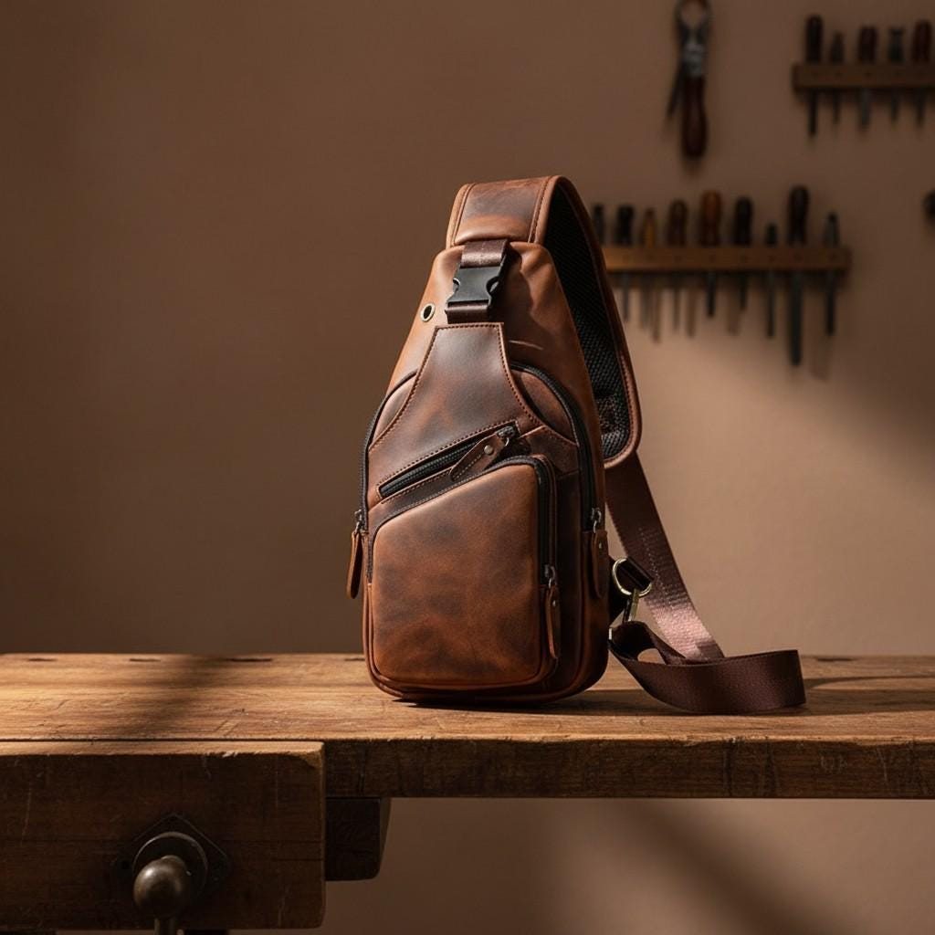 Genuine Leather Chest Bag Men, Crazy Horse Leather Sling Bag, Vintage Crossbody Bag, Mens Shoulder Bag, Travel EDC Pack