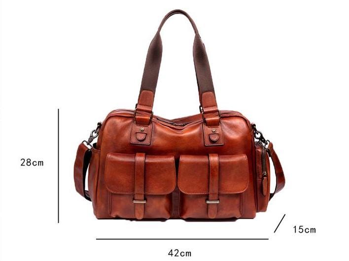 Large Leather Travel Bag for Men, Genuine Leather Weekender Bag, Burgundy Business Handbag, Men's Overnight Bag, Vintage Shoulder Bag