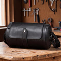 Vegetable Tanned Leather Cylinder Bag, Round Crossbody Satchel for Men and Women, Distressed Leather Drum Bag, Unisex Vintage Shoulder Bag