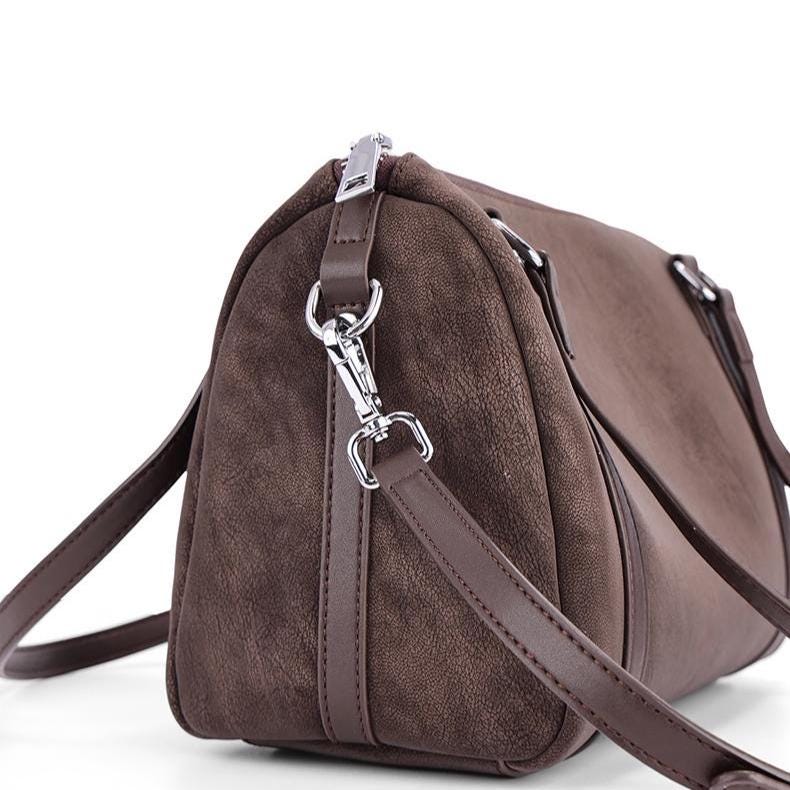 Genuine Suede Leather Shoulder Bag for Women – Vintage Cowhide Crossbody Boston Purse