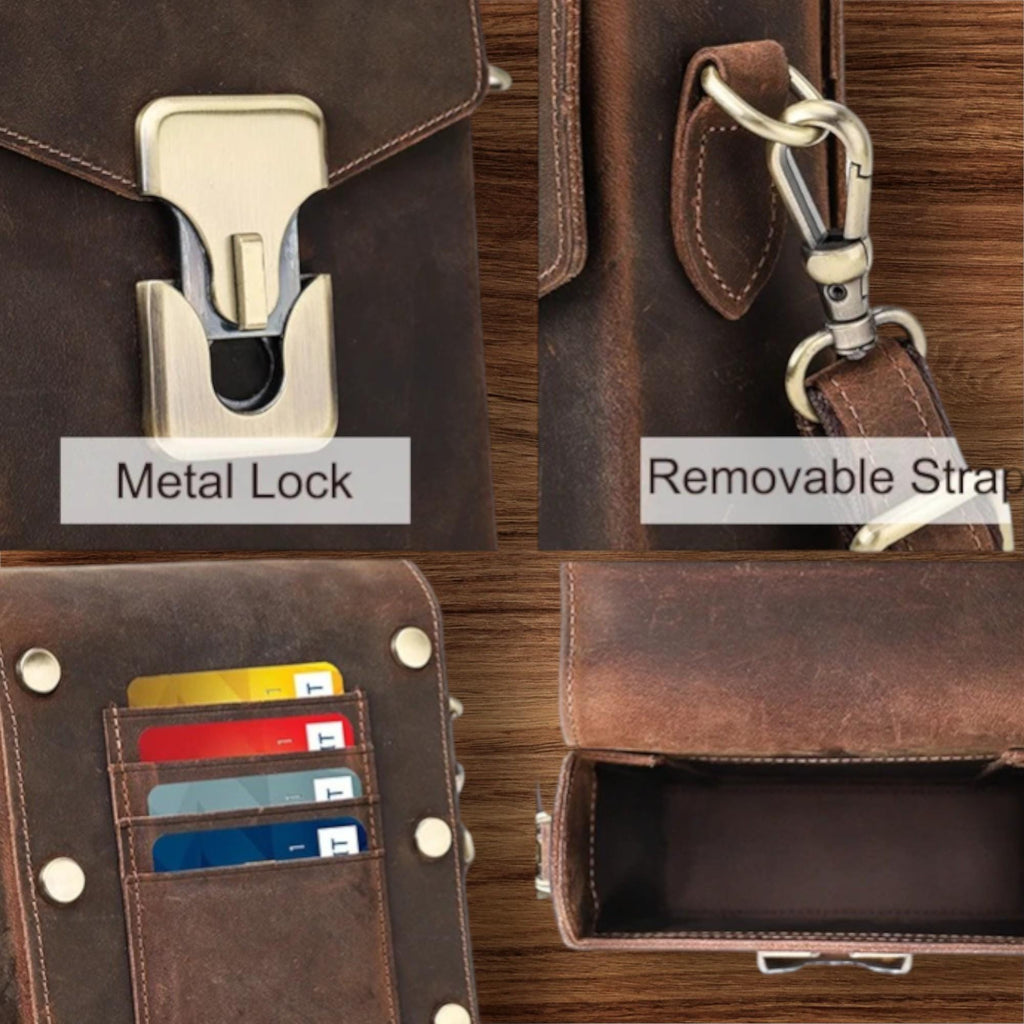 Leather Men's Crossbody Bag, Small Vintage Shoulder Phone Bag, Genuine Cowhide Casual Satchel