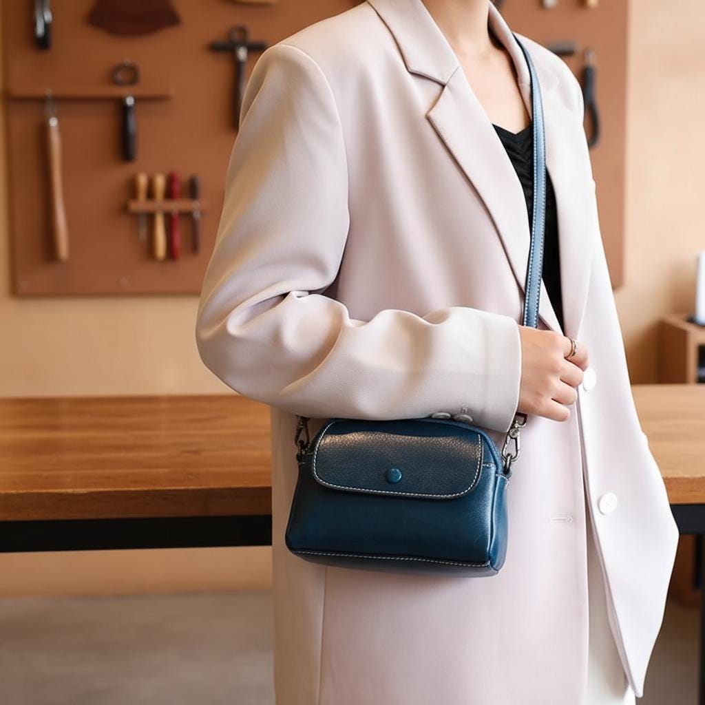 Mini Genuine Leather Crossbody Bag for Women – Vintage Cowhide Phone Shoulder Purse, Small Everyday Leather Handbag