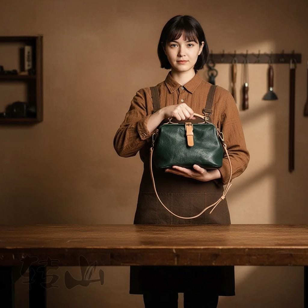 Genuine Leather Doctor Bag for Women, Vintage Handmade Cowhide Handbag, Retro Structured Shoulder Purse