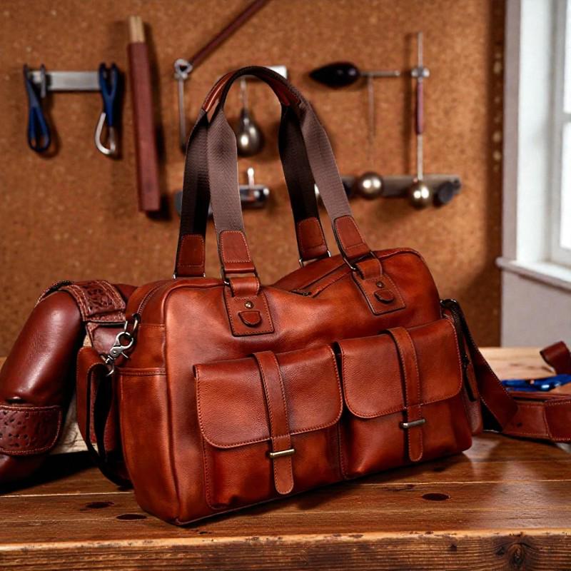 Large Leather Travel Bag for Men, Genuine Leather Weekender Bag, Burgundy Business Handbag, Men's Overnight Bag, Vintage Shoulder Bag