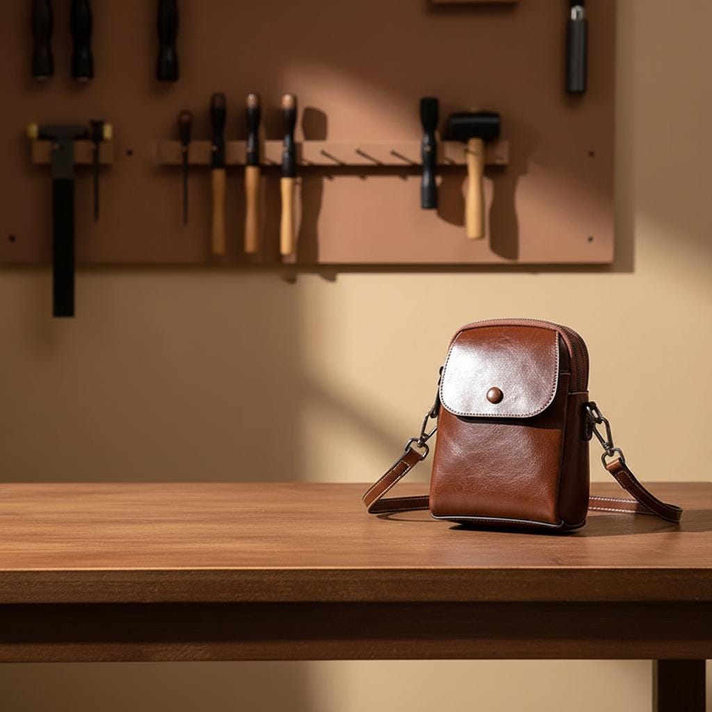 Compact Vertical Leather Crossbody Bag – Genuine Cowhide Phone Shoulder Purse with Flap Pocket for Women