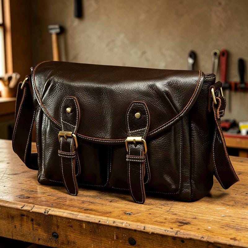 Leather Messenger Bag for Men, Large Capacity Shoulder Bag, Genuine Leather Satchel, Vintage Crossbody Bag, Commuter Work Bag, Gift for Him