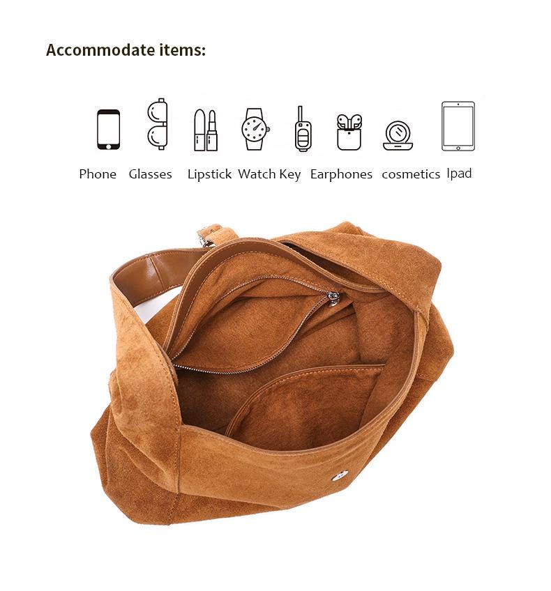 Natural Suede Leather Shoulder Bag for Women – Soft Cowhide Hobo Purse