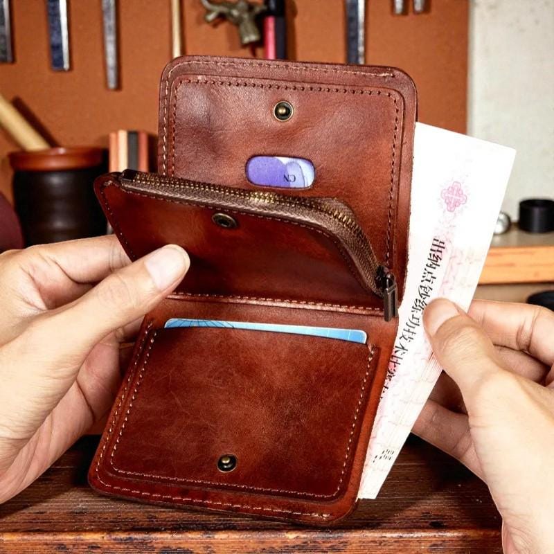 Vertical Leather Wallet for Men, Personalized Minimalist Bifold, Genuine Cowhide Retro Wallet, Slim Card Holder