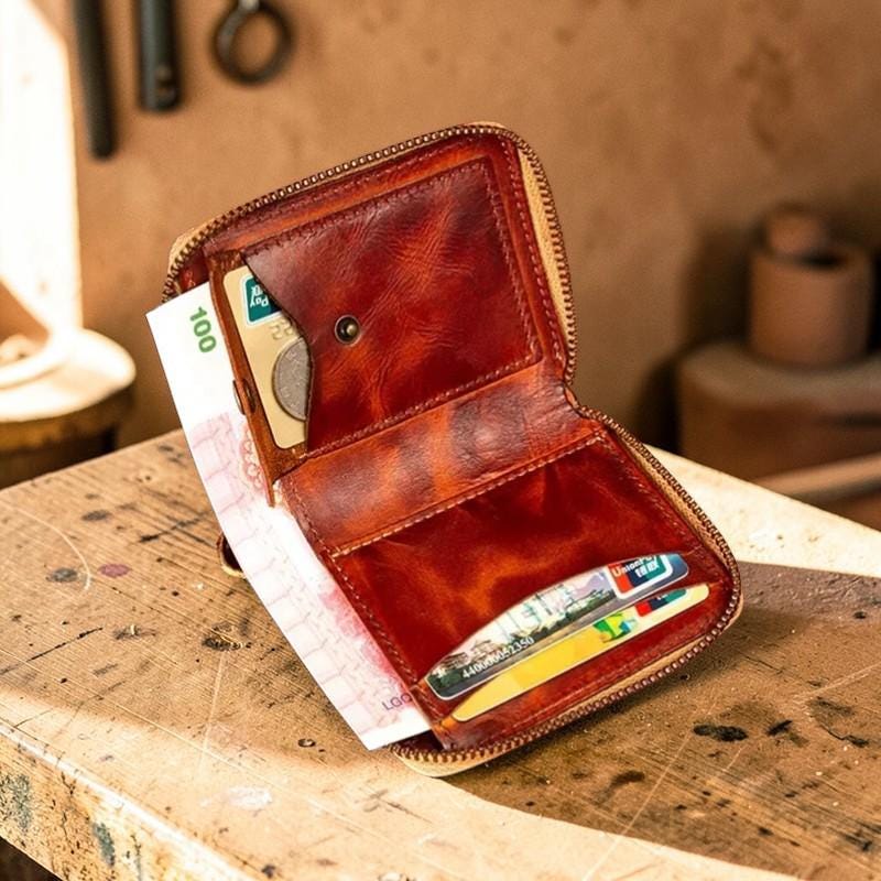 Handmade Vertical Leather Wallet, Unisex Short Wallet, Top Grain Cowhide Purse, Minimalist Retro Wallet, Slim Pocket Wallet