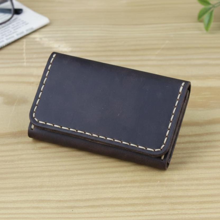 Handmade Genuine Leather Card Holder Wallet – Vintage Cowhide Mini Wallet for Men & Women