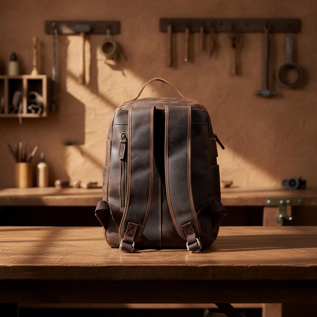 Genuine Leather Laptop Backpack 15.6" – Dark Brown Crazy Horse Vintage Work & Travel Rucksack