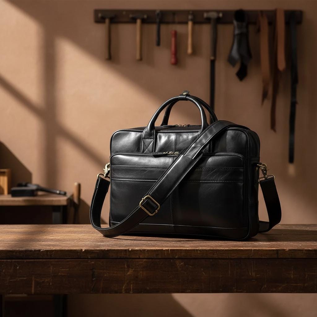 Vintage Genuine Leather Laptop Briefcase 15.6" Mens Business Bag, Retro Cowhide Crazy Horse Leather Office Shoulder Messenger Bag