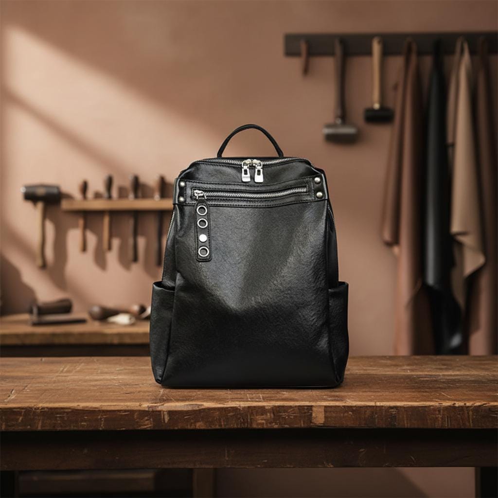 Genuine Leather Backpack for Women, Brown Cowhide Fashion Rucksack, Large Capacity Everyday Travel Bag