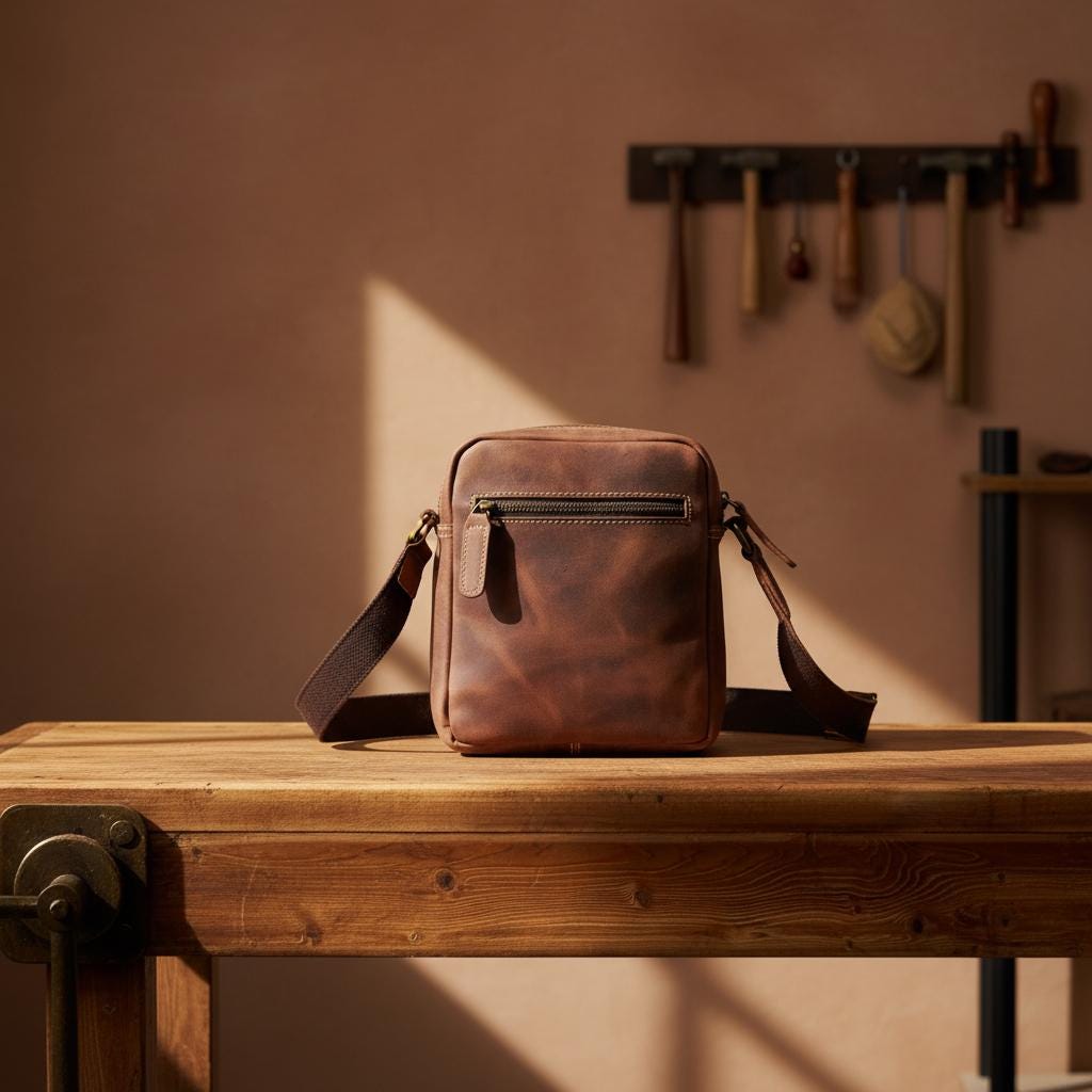 Vintage Genuine Leather Messenger Bag for Men, Retro Cowhide Crossbody Shoulder Satchel, Business Casual Bag