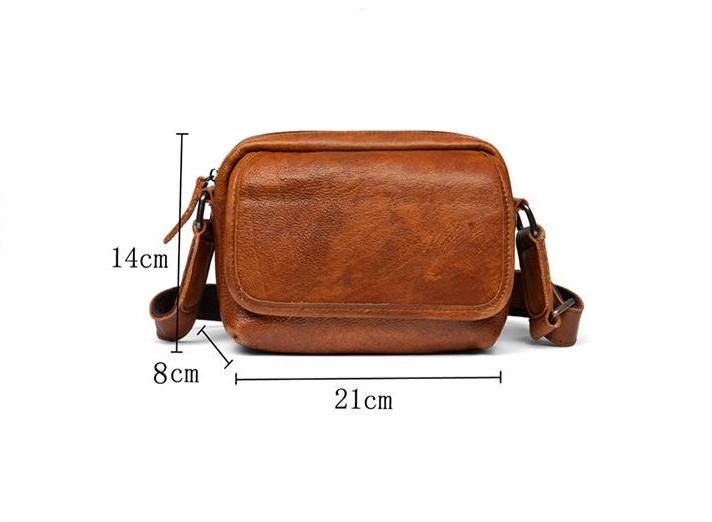 Retro Vegetable Tanned Leather Messenger Bag for Men, Small Vintage Crossbody Shoulder Bag, Compact Commuter Bag