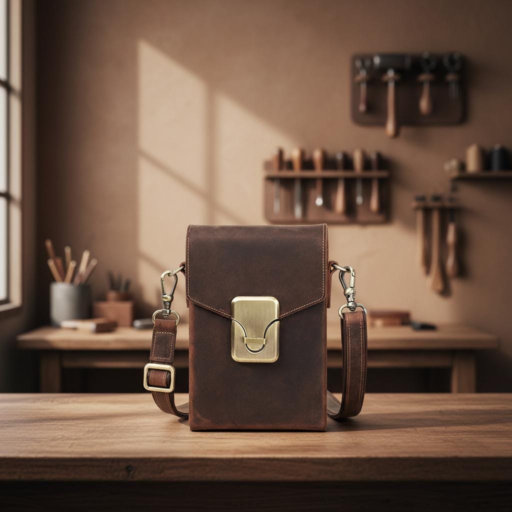 Leather Men's Crossbody Bag, Small Vintage Shoulder Phone Bag, Genuine Cowhide Casual Satchel